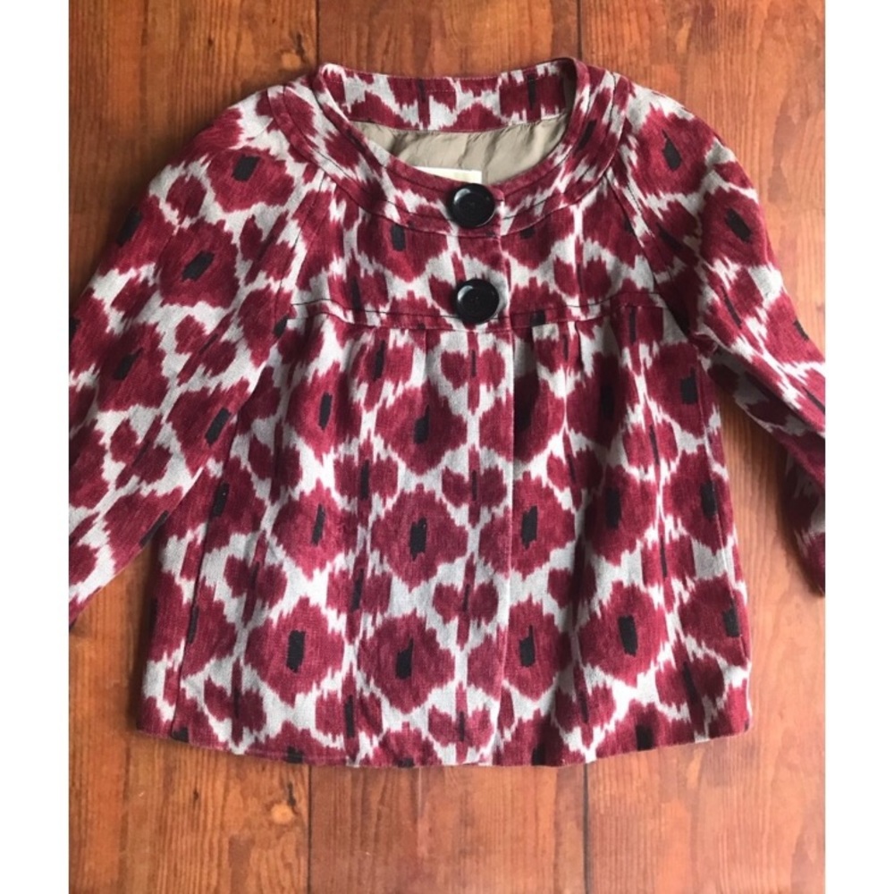 Michael Kors Red Ikat Print Taffeta Cape Jacket